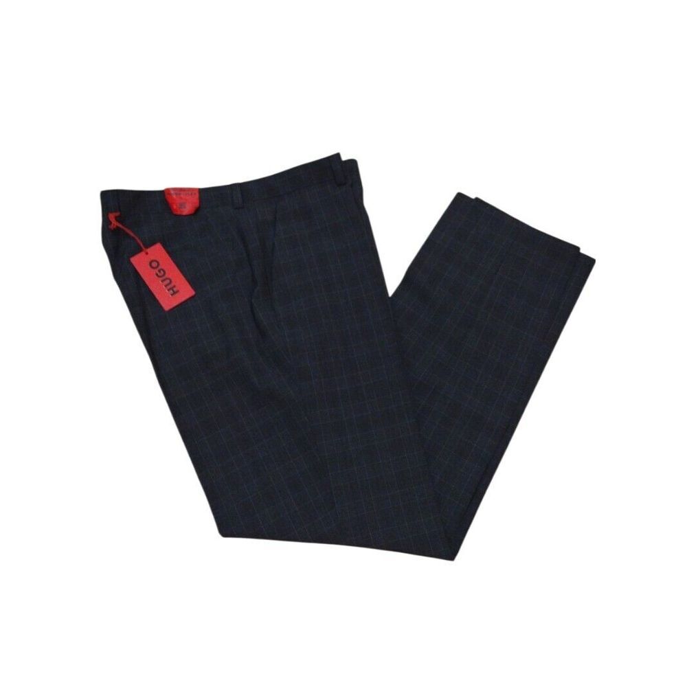 HUGO BOSS Pants Men 40R Charcoal Plaid Wool Blend Performance Super Flex Trouser